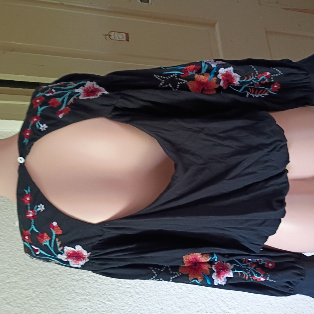 Black Top with Floral Embroidery